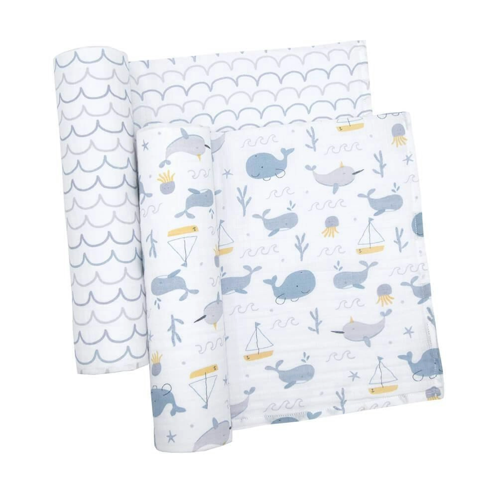 Living Textiles | 2-Pack Muslin Wraps - Whale of a Time