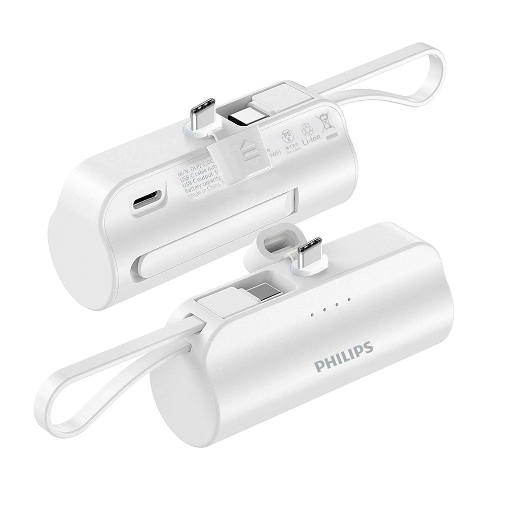 Philips Mini Portable Mobile Charger 4800mAh Power Bank w/ Dual Type-C Port WHT