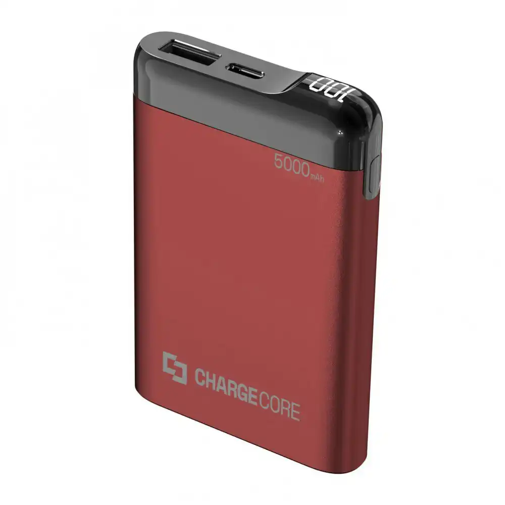 ChargeCore 5000mAh Power Bank USB-C/USB-A Portable External Battery Charger Red