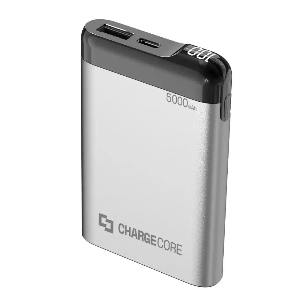 ChargeCore 5000mAh Power Bank USB-C/USB-A Portable External Battery Charger SLV