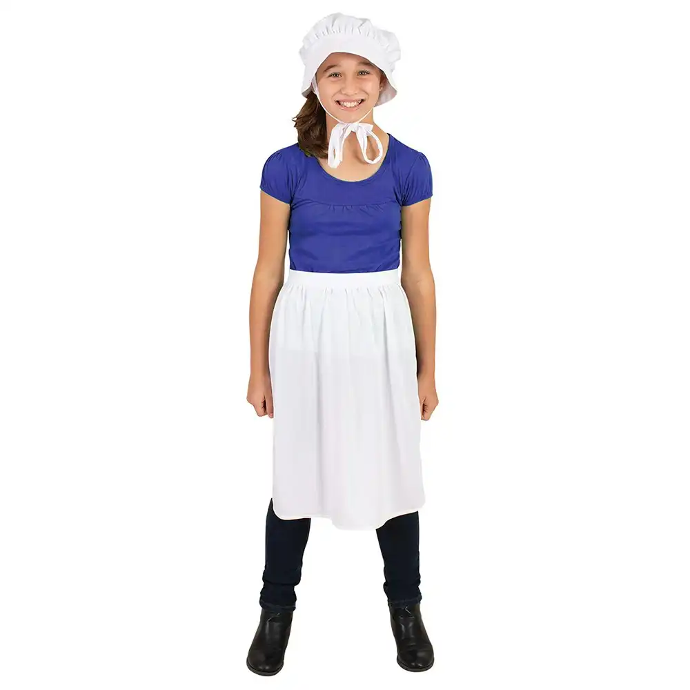 Historical Bonnet & Apron Set Girls Kids/Child 6+ Party Halloween Costume White