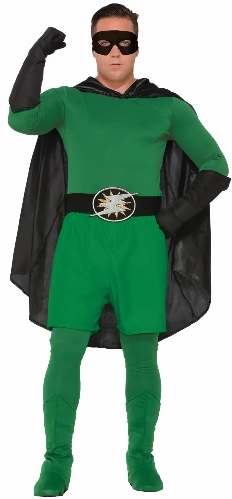 Hero Boxer Shorts Mens Superhero Costume Party Adult w/ Elastic Waist Belt Green