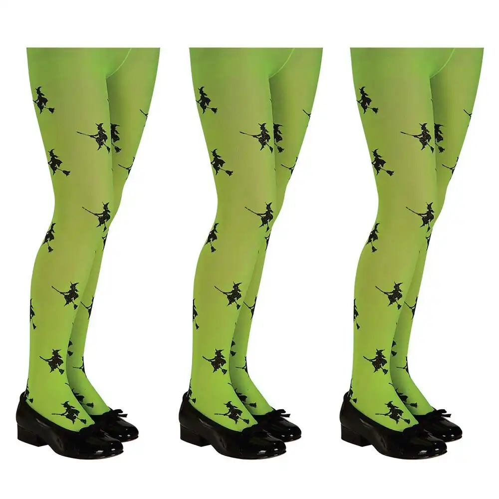 3PK Glitter Witch Tights Kids/Child Halloween Dress Up Party Costume Small Green