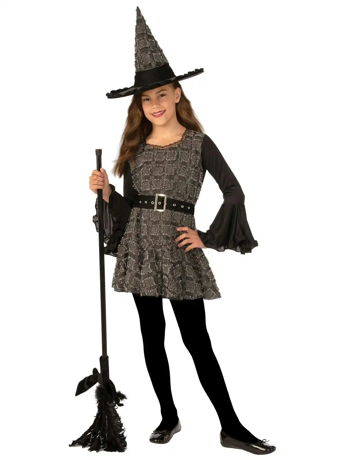 Rubies Patchwork Witch Dress Up Party Kids/Girls Scary Halloween Costume Size L