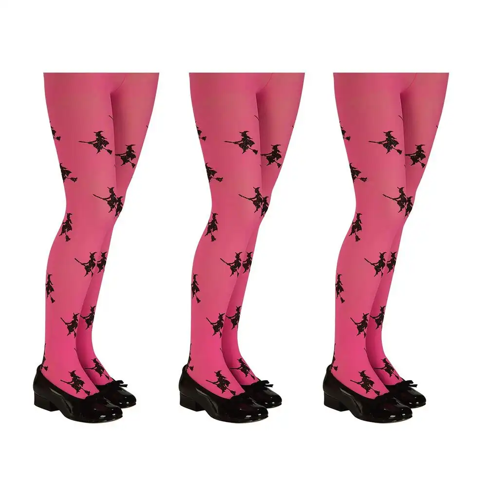 3PK Glitter Witch Tights Kids/Child Halloween Dress Up Party Costume Small Pink