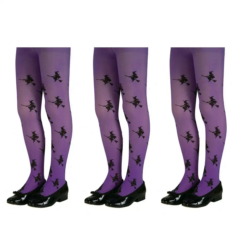 3PK Glitter Witch Tights Kids/Children Halloween Dress Up Costume Small Purple