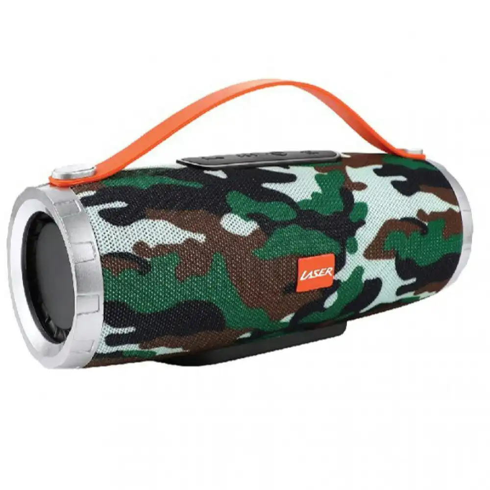 Laser Wireless BT Tube Party Speaker/FM Radio w/ Carry Handle Portable Camo