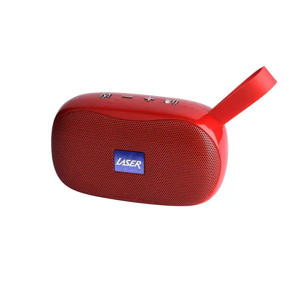 Laser TWS Bluetooth Wireless Pocket Speaker FM Radio Portable w/ Mic/Strap Red