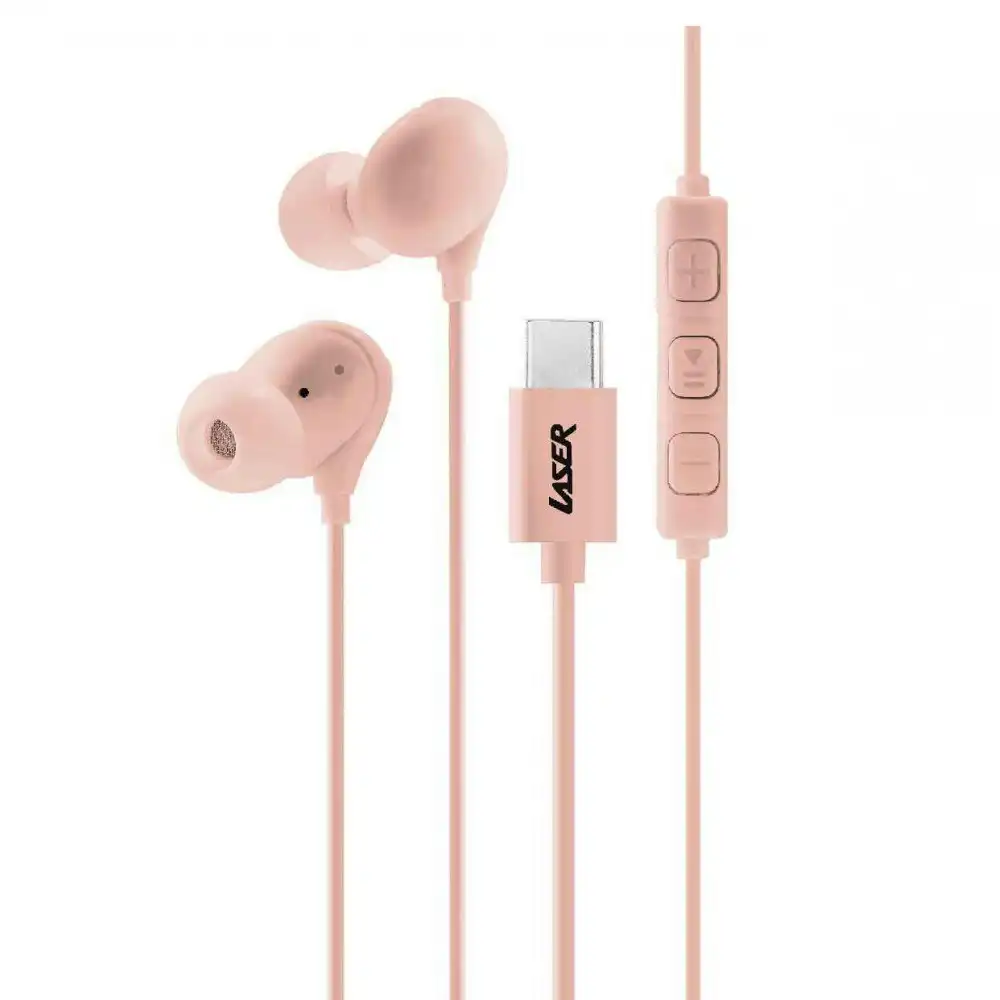 Laser Wired USB-C In-Ear Earphones w/ In-Line Controls 1.2m For iPhone 15 Rose