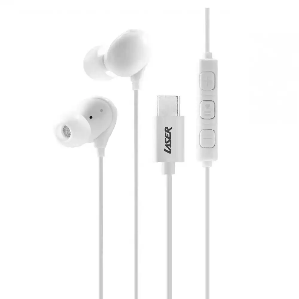 Laser Wired USB-C In-Ear Earphones w/ In-Line Controls 1.2m For iPhone 15 White
