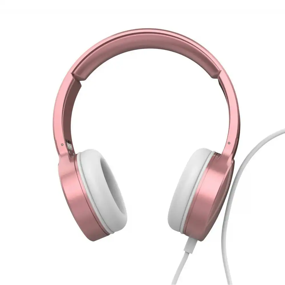 Laser Wired Folding 3.5mm Aux Over-Ear Headphones Headset For Phones Rose Gold