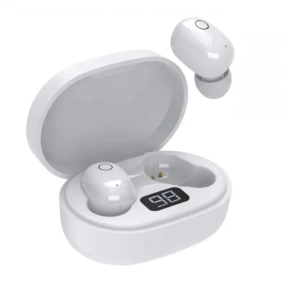 Laser TWS ENC LED Mini Wireless Bluetooth In-Ear Earbuds w/ Charging Case White