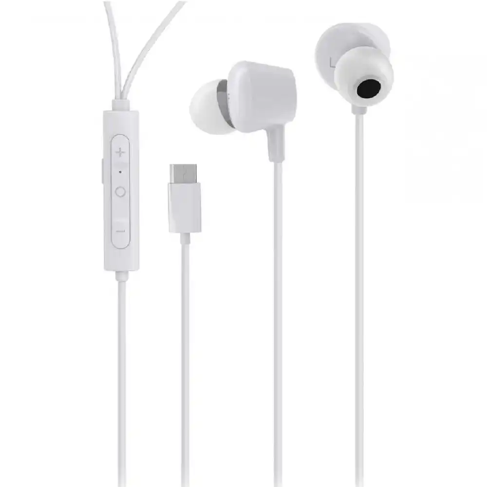 Laser Wired In-Ear ANC USB-C Earphones w/ Mic For Phone/Tablet/Laptop White 1.2m