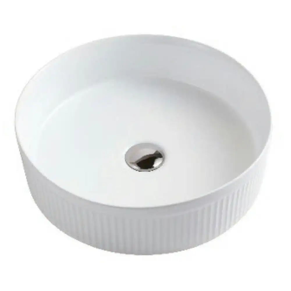 Haven Home Round Vitreous China Fluted Bathroom Sit-On Basin Gloss White