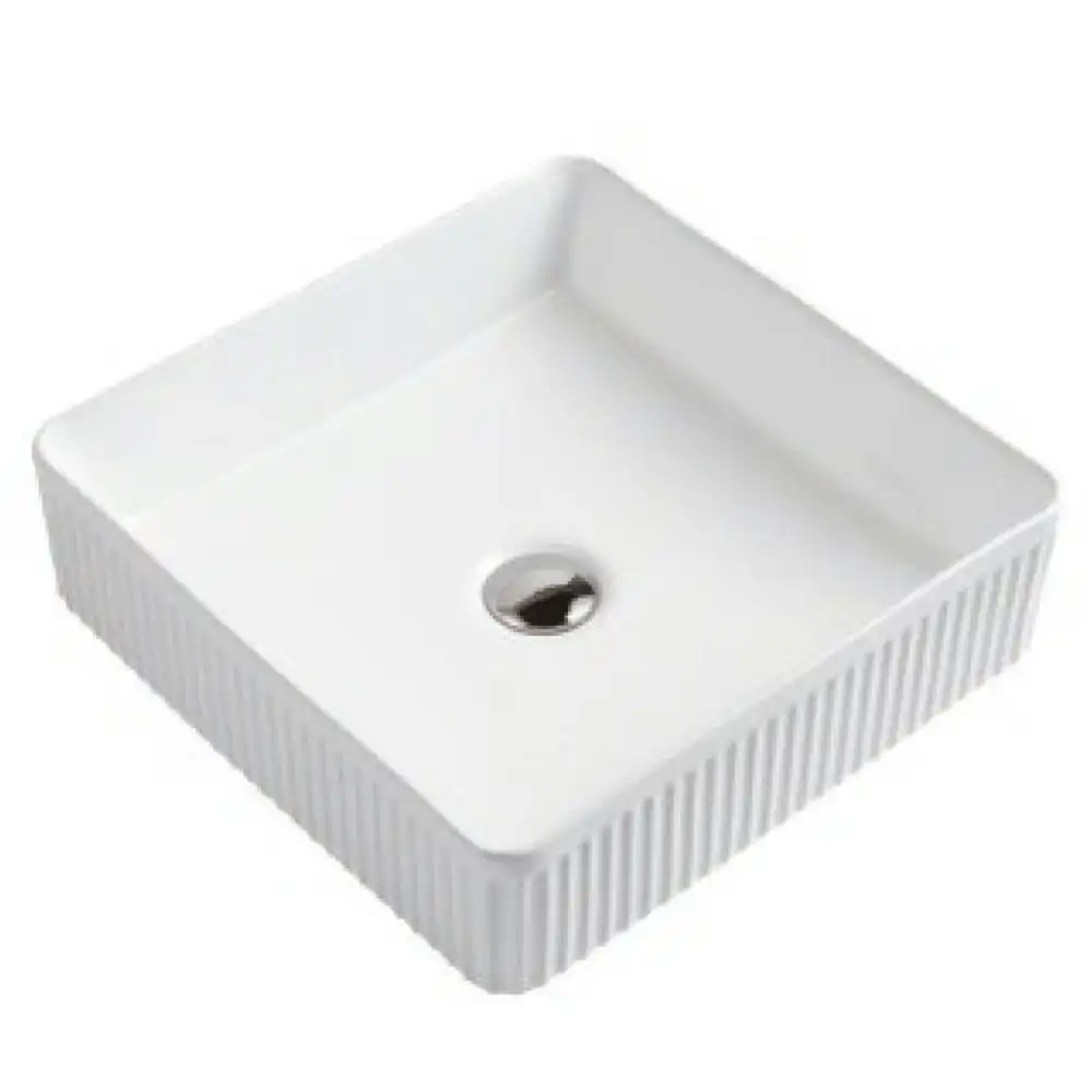 Haven Home Square Vitreous China Fluted Bathroom Sit-On Basin Gloss White Finish