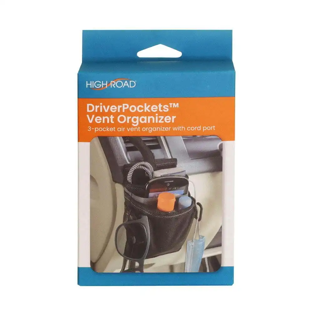 High Road Driver Car Pocket Vent Organiser Hanging Secure Storage Pouch Black