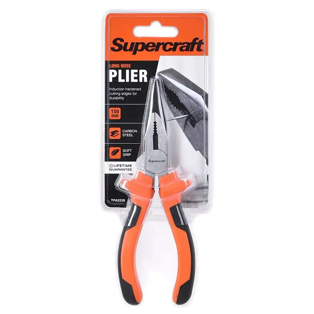 Supercraft Long Nose Pliers Carbon Steel 150mm Long With Soft Grip Handles