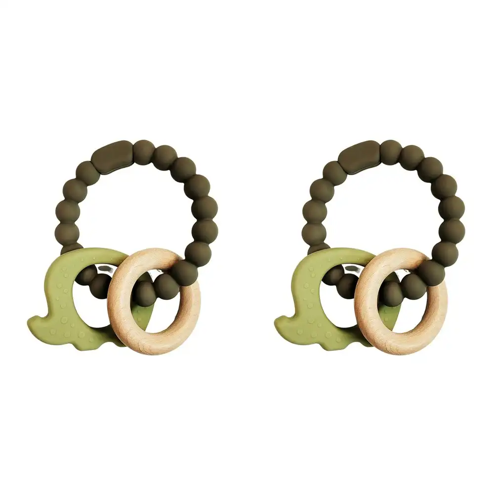 2x Urban Elephant 14cm Silicone Teether Ring Baby/Infant Chew Toy Green/Natural