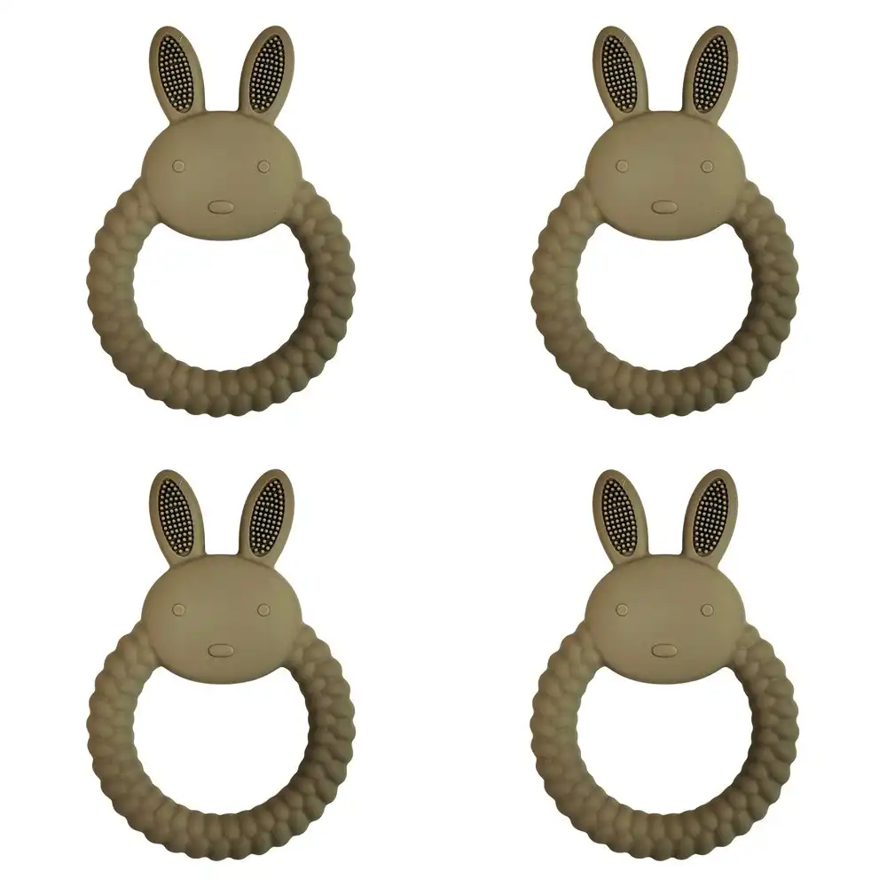 4x Urban Bunny 11cm Silicone Teether Ring Baby Teething Chew Toy Round Green