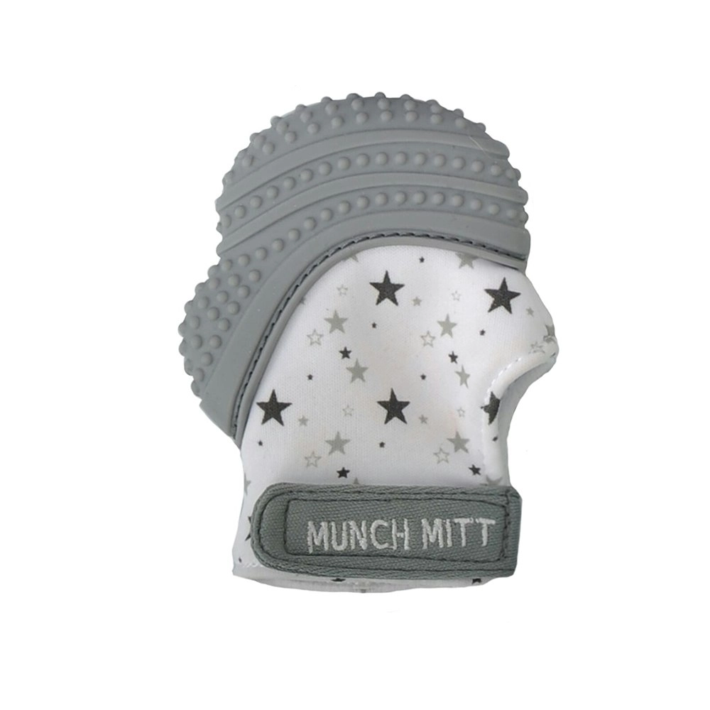 Malarkey Kids Munch Mitt Baby 3-7m Teething Mitten Gloves Silicone Grey Stars