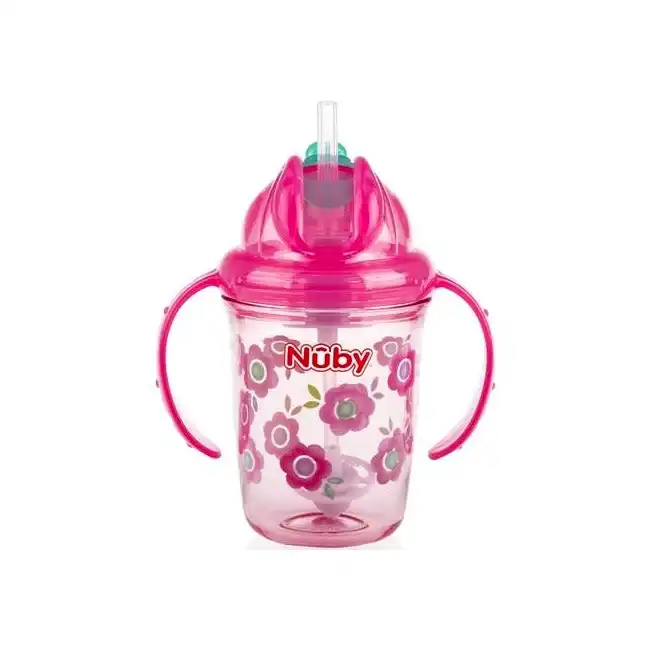 Nuby Baby/Kids Tritan Straw Flip It 240ml Drinking Water Bottle Tumbler Assorted