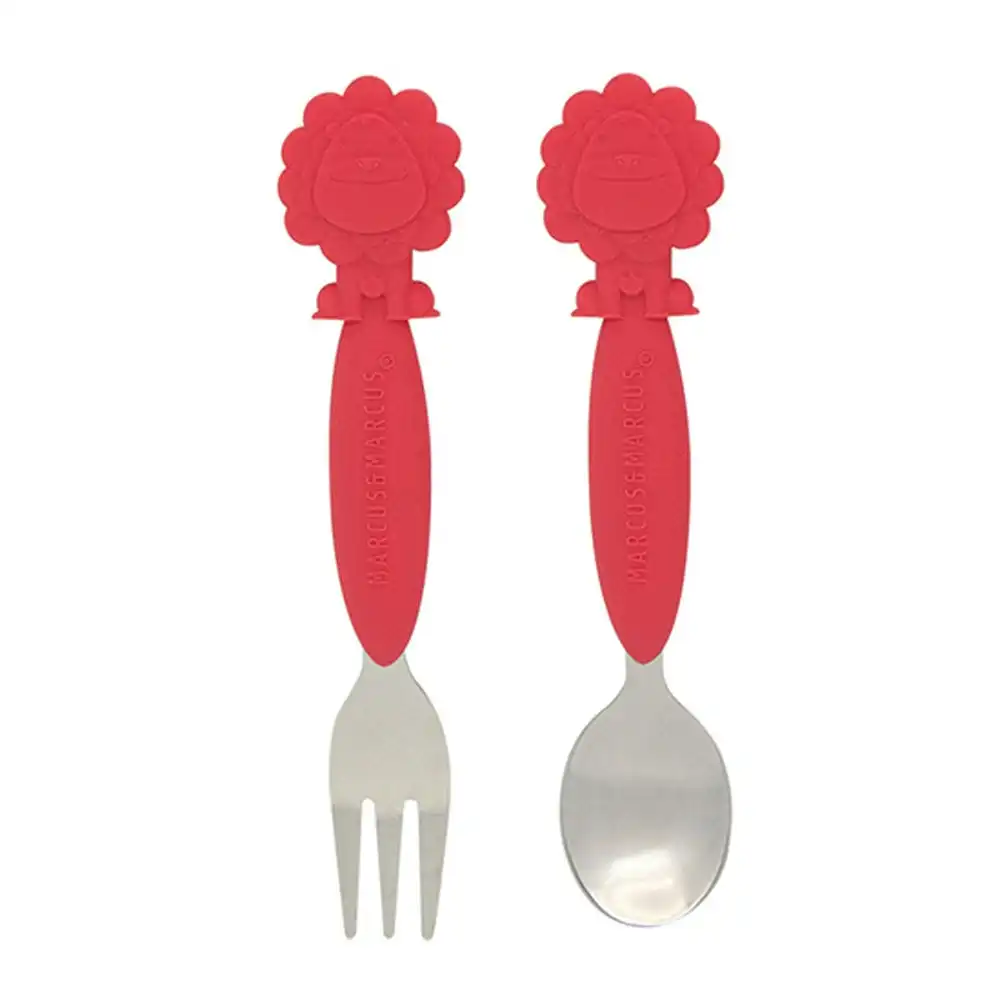 2pc Marcus & Marcus BPA Free Spoon & Fork Cutlery Set Kids/Baby 3m+ Red Lion