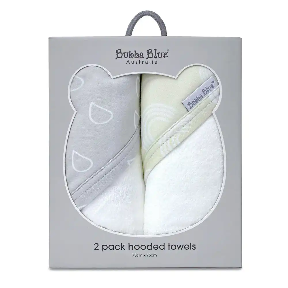 2PK Bubba Blue Bamboo Cotton 6.75x75cm Nordic Hooded Towel Baby 0-12m Grey/Sand