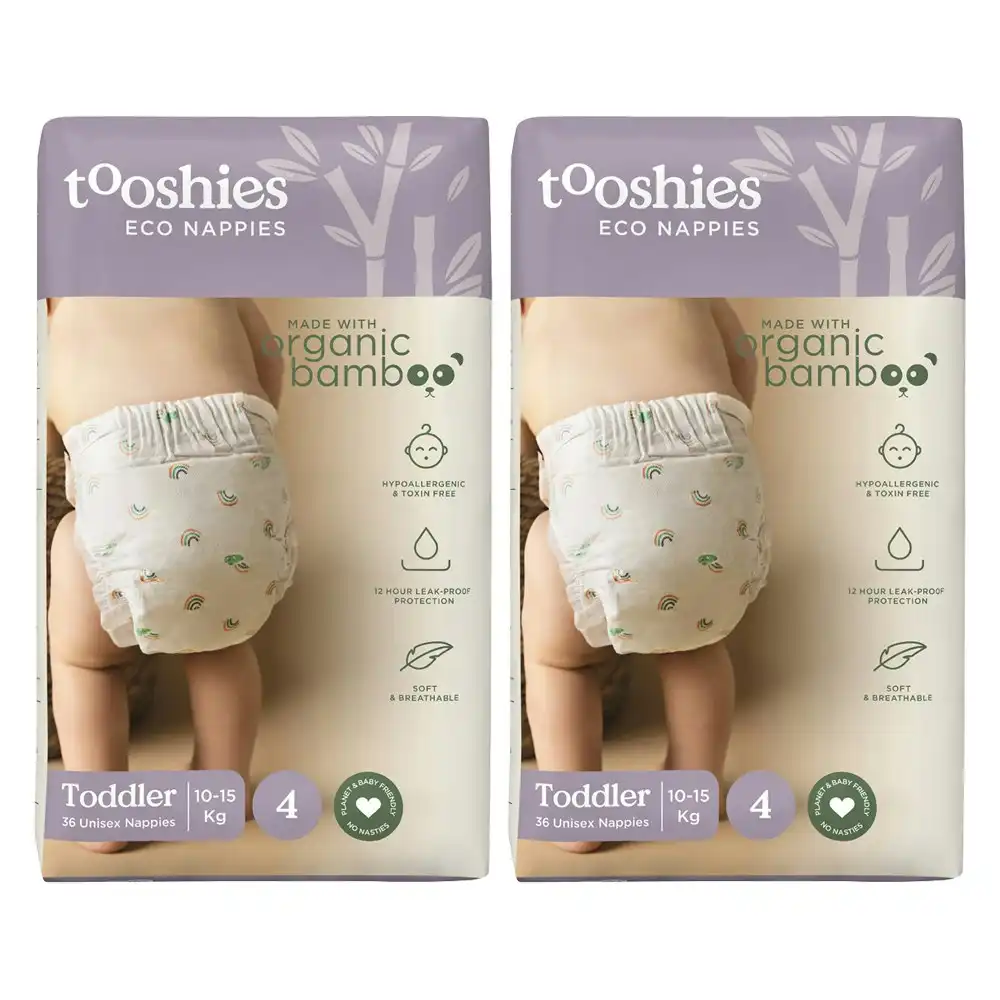 72pc Tooshies Organic Bamboo Toddler Unisex Soft Nappies Diapers 10-13kg Size 4