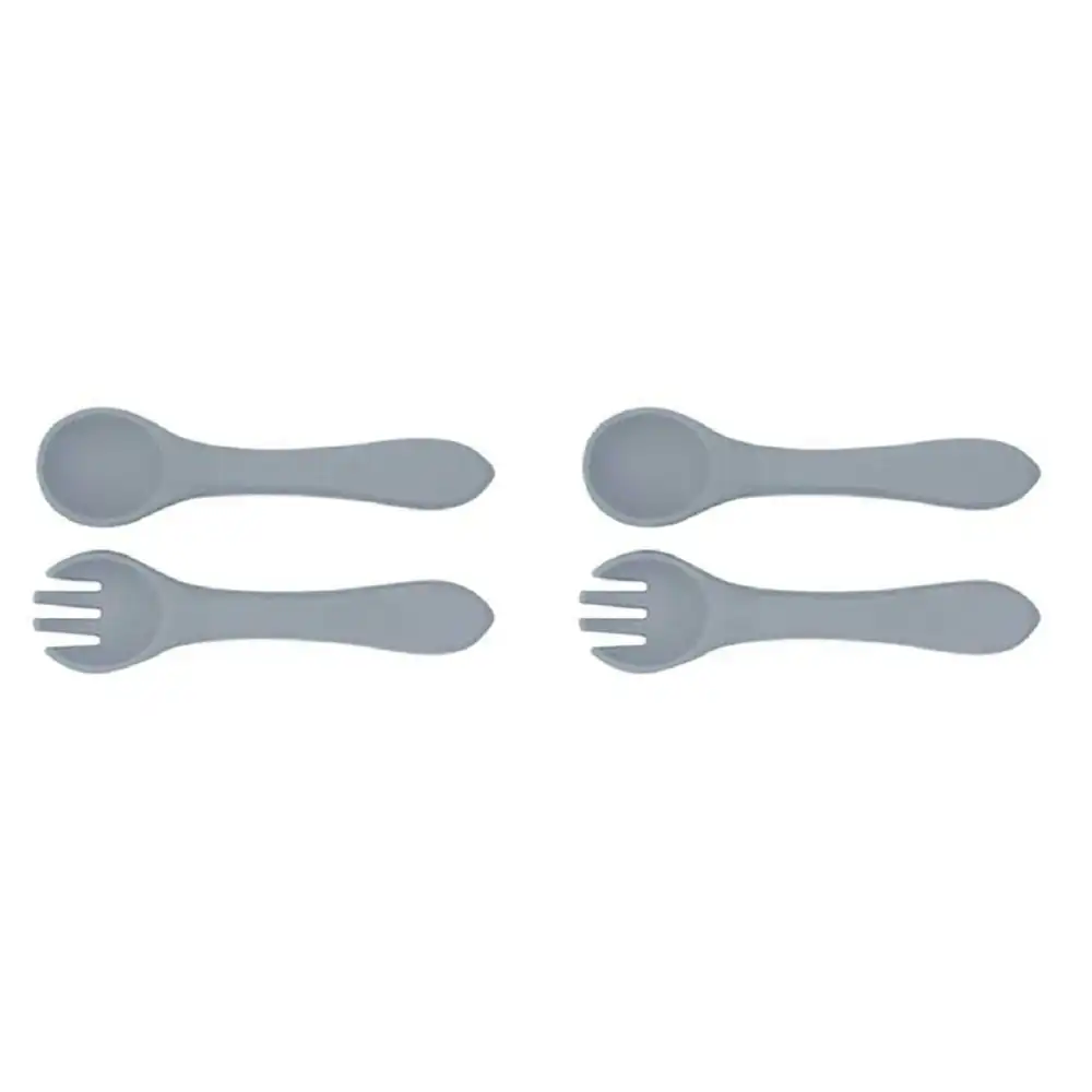 2x Urban Products 13.5cm Silicone My First Cutlery Spoon/Fork Kids Blue 6M+