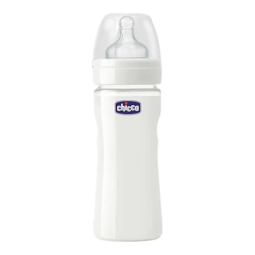 Chicco Nursing Baby 240ml Well-Being Glass Feeding Bottle w/ Silicone Teat 0m+