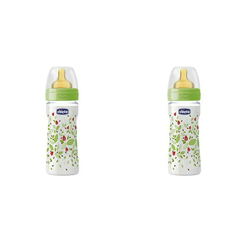 2x Chicco Nursing Baby Well-Being 250ml Feeding Bottle/Anti Colic Teat 2m+
