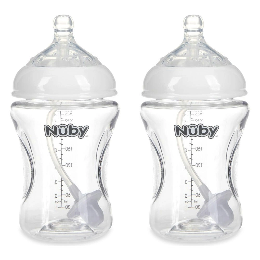 2x Nuby Tritan Baby Anti-Colic Clear Drinking Bottle w/ 360 Weighted Straw 270ml