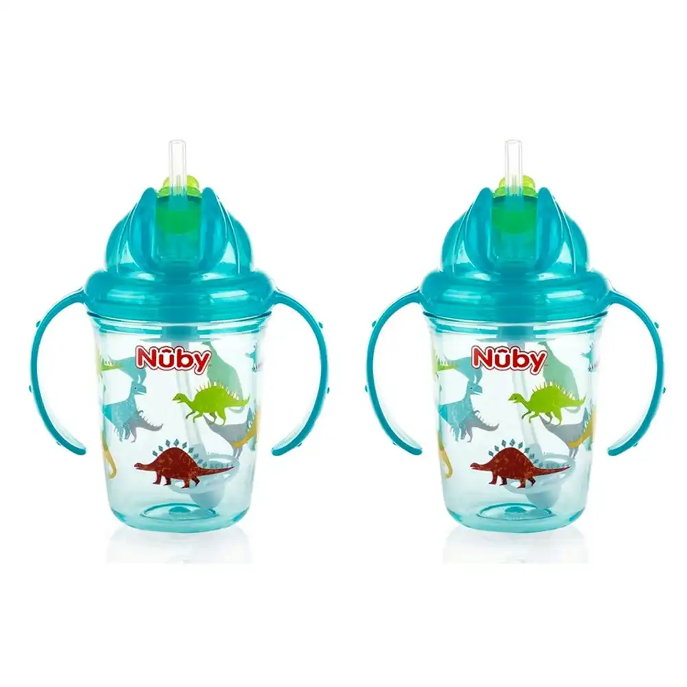 2x Nuby Tritan Weighted Sipping Straw Flip It Drinking Cup 240ml 12m+ Assorted