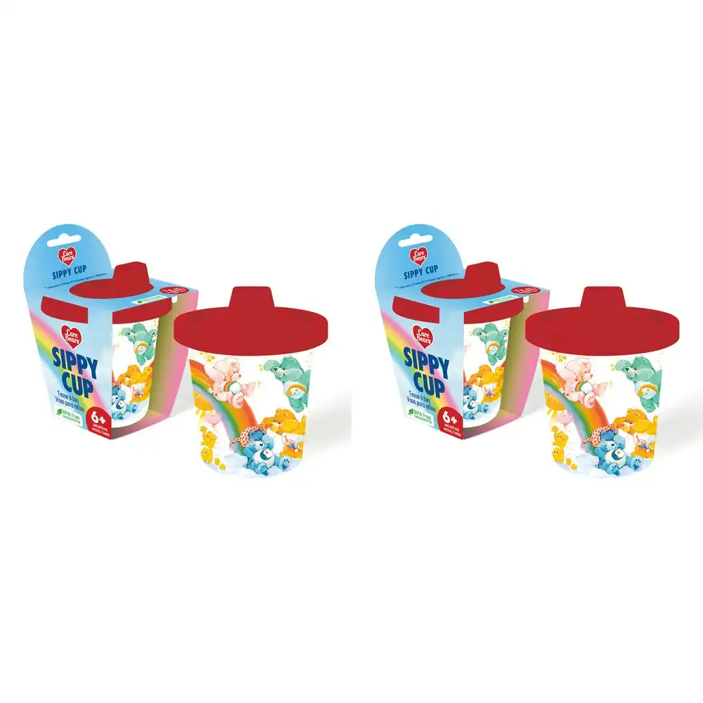 2PK Gamago Care Bears 207ml Sippy Cup Baby/Toddler Water/Milk Drinkware Mug 6m+