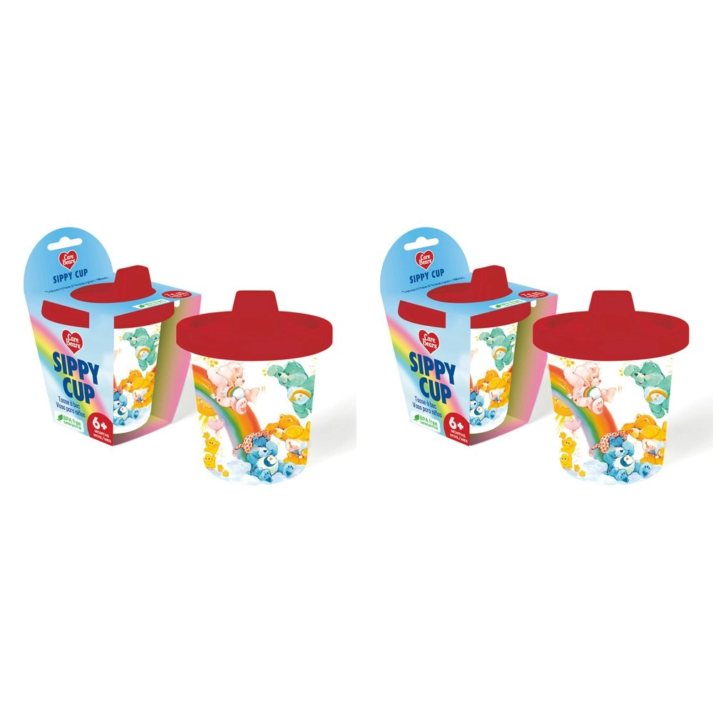 2PK Gamago Care Bears 207ml Sippy Cup Baby/Toddler Water/Milk Drinkware Mug 6m+