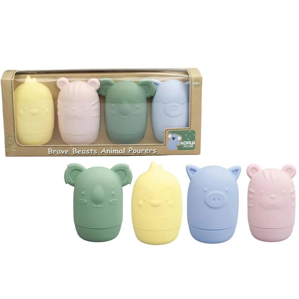 4pc Koala Dream Silicone Childrens Brave Beasts Animal Pourers - Pastel 6M+