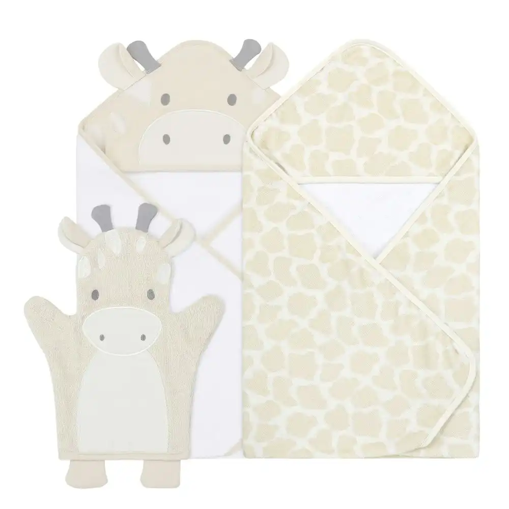 3pc Little Haven Baby/Nursery 2-Hooded Towels & Wash Mitt Set Safari Dreams