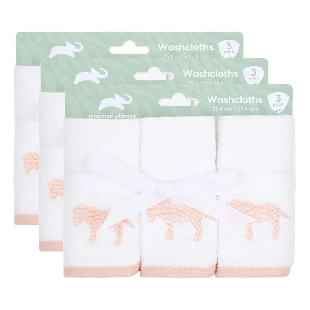 3x 3pc Animal Planet Infant Cotton Washcloths Be Kind To Every Kind Zebra 25cm