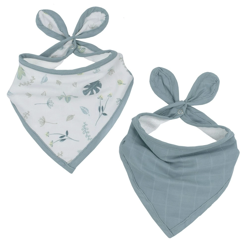 2pc Living Textiles Organic Cotton Muslin Bandana Feeding Bibs Banana Leaf/Teal