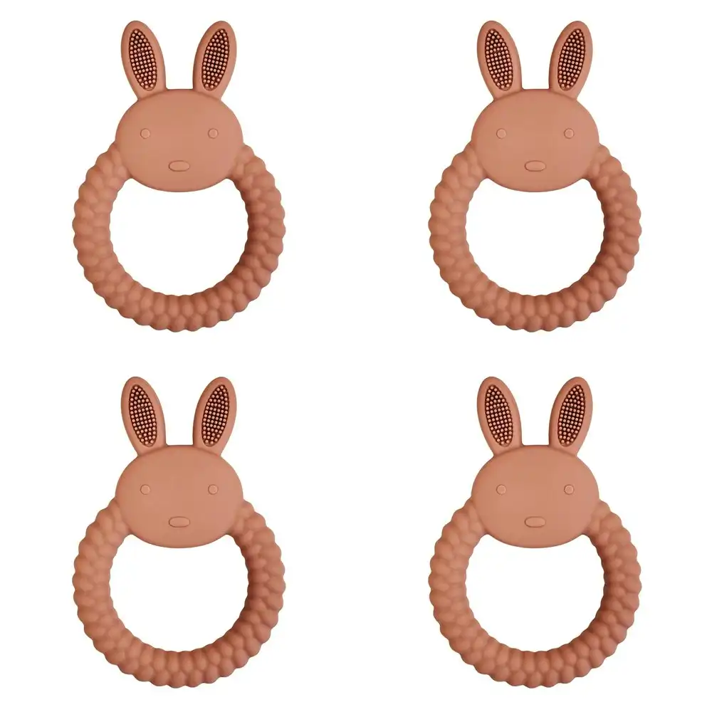 4x Urban Bunny 11cm Silicone Teether Ring Baby Teething Chew Toy Round Pink