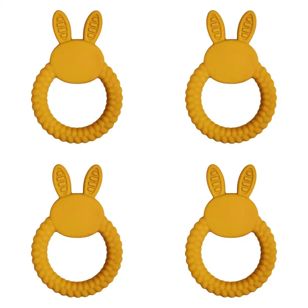 4x Urban Bunny 11cm Silicone Teether Ring Baby/Infant Teething Toy Round Mustard