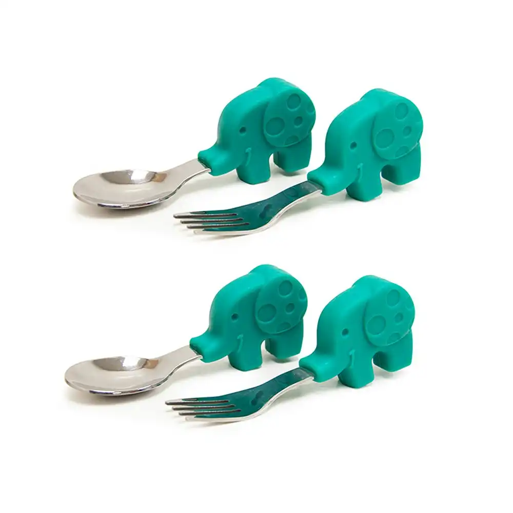 2x Marcus & Marcus Palm Grasp Fork/Spoon Utensil Set Toddler 18m+ Ollie Elephant