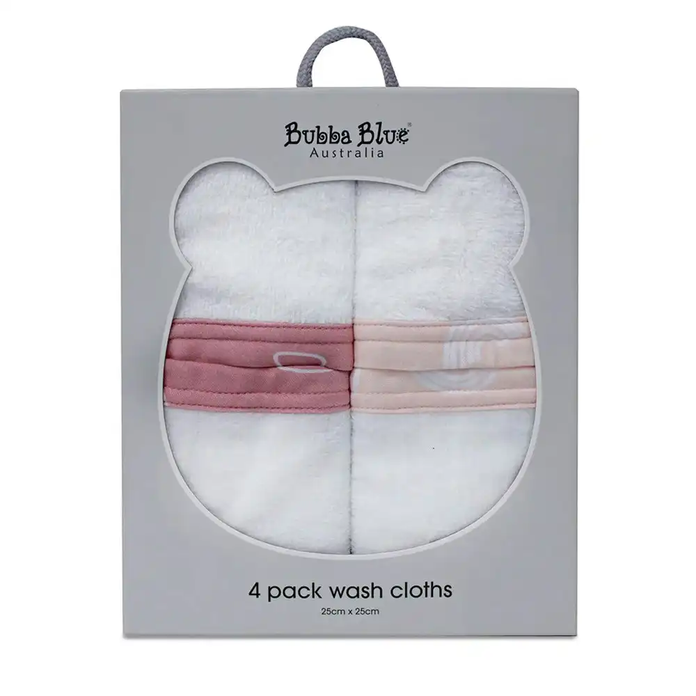 4PK Bubba Blue Baby 25cm Nordic Bamboo/Cotton Wash Cloth 0-12m Dusty Berry/Rose
