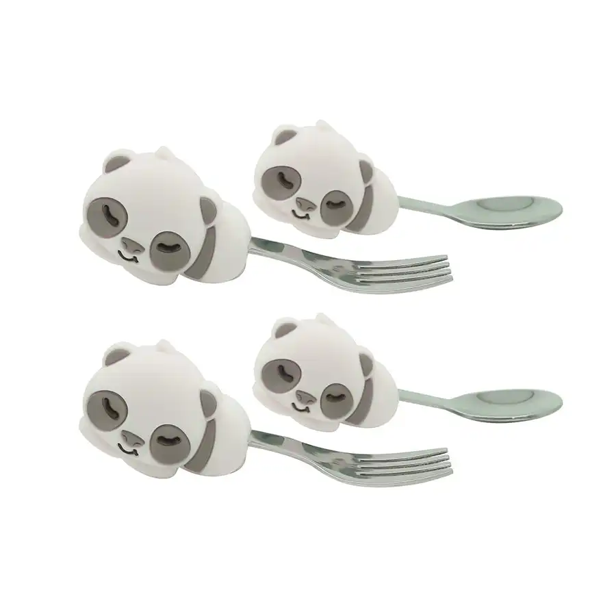 2x 2pc Marcus & Marcus Pebbles Panda Palm Grasp Cutlery Spoon/Fork Baby 18m+ Gry