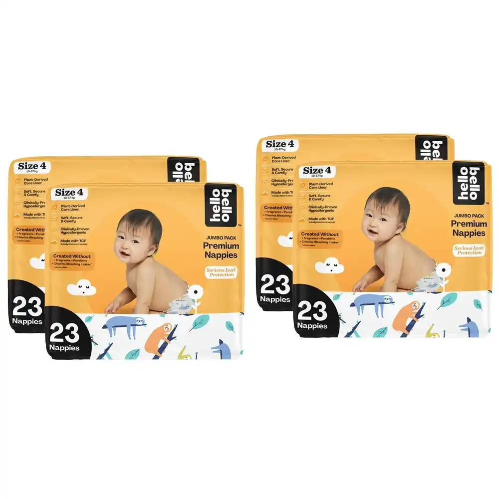 92x Hello Bello Jumbo Hypoallergenic Premium Baby Nappies/Diaper Size 4 10-17kg