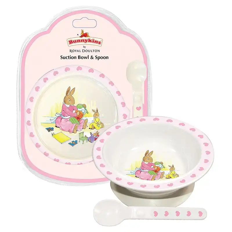 Bunnykins Suction Bowl & Spoon Sweethearts Design Dinner Set Utensil 18M+ Pink