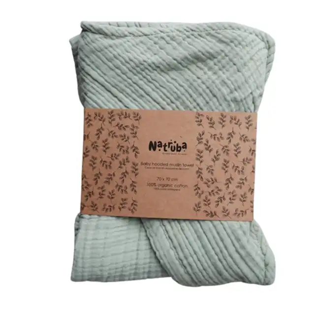 Natruba 70cm Organic Muslin Hooded Bath Towel Absorbent Baby/Infant 0m+ Green