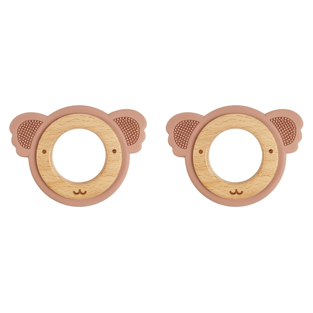 2x Urban Koala 8.5cm Silicone/Wood Teether Ring Baby/Infant Feeding Blue/Natural