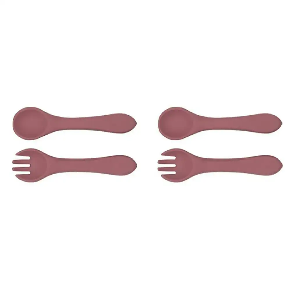 2x Urban Products 13.5cm Silicone My First Cutlery Spoon/Fork Kids Pink 6M+