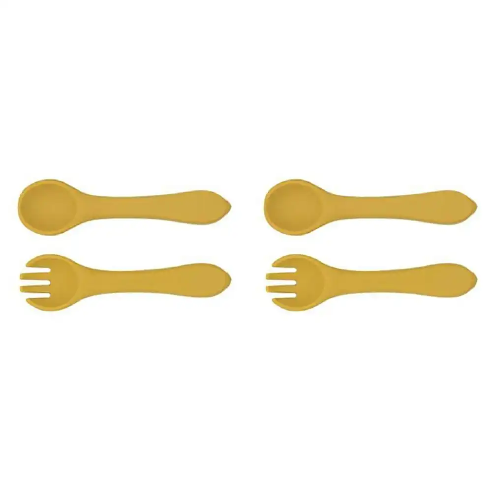 2x Urban Products 13.5cm Silicone My First Cutlery Spoon/Fork Kids Mustard 6M+